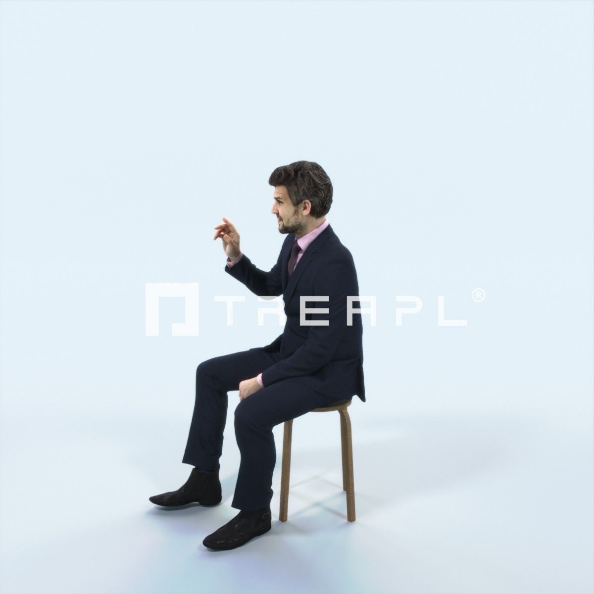 Ingrain 37J Calling Waiter Sitting Elegant Business Man Low-poly 3D model_5