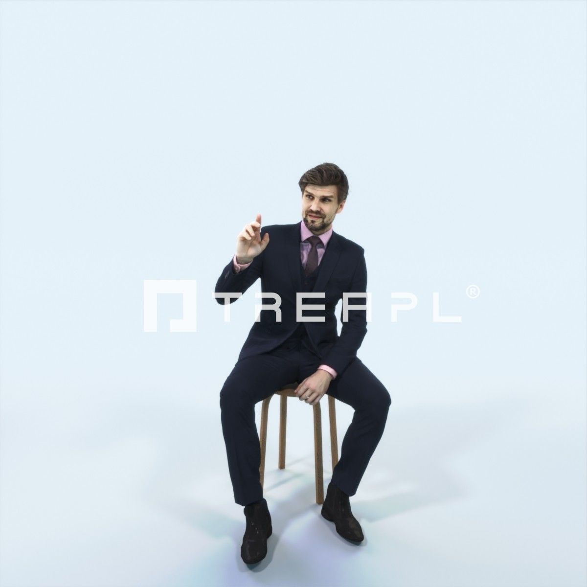 Ingrain 37J Calling Waiter Sitting Elegant Business Man Low-poly 3D model_1