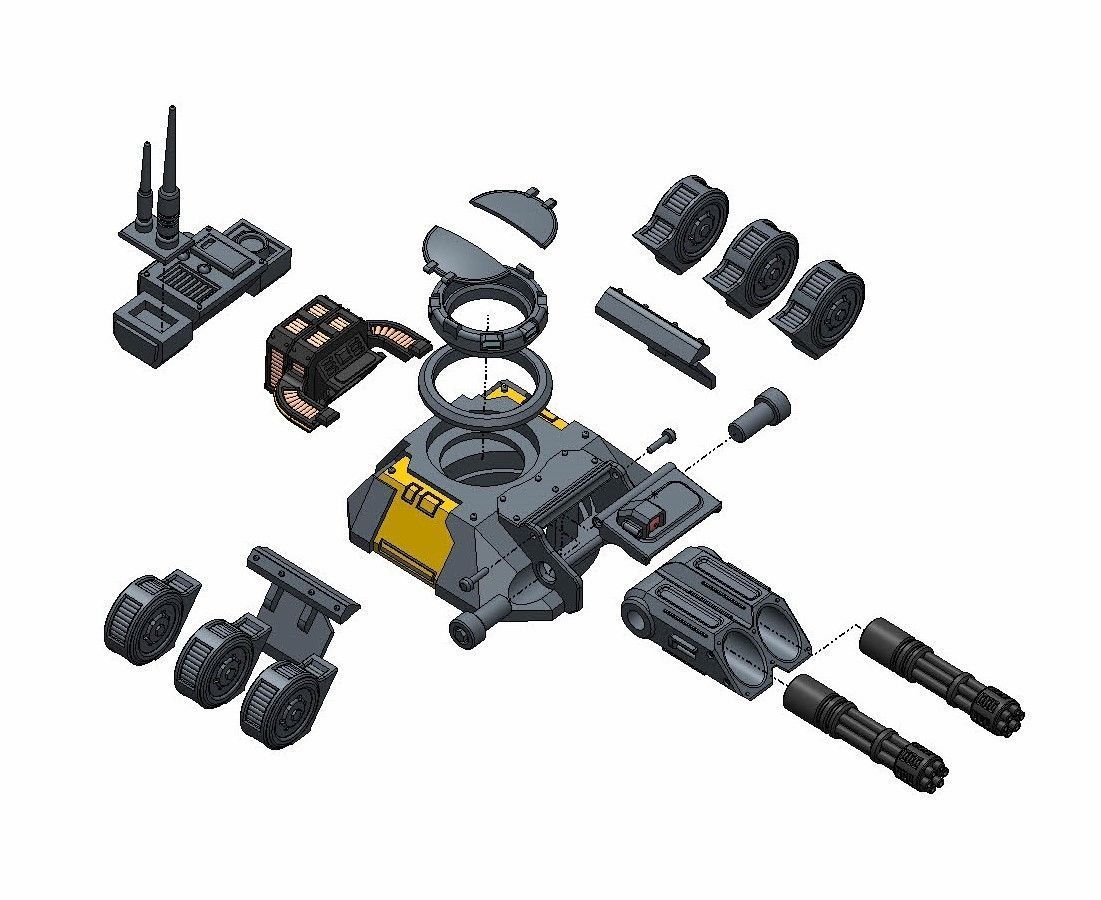 Double MiniGun Turret VW Talos pattern 3D print model_3