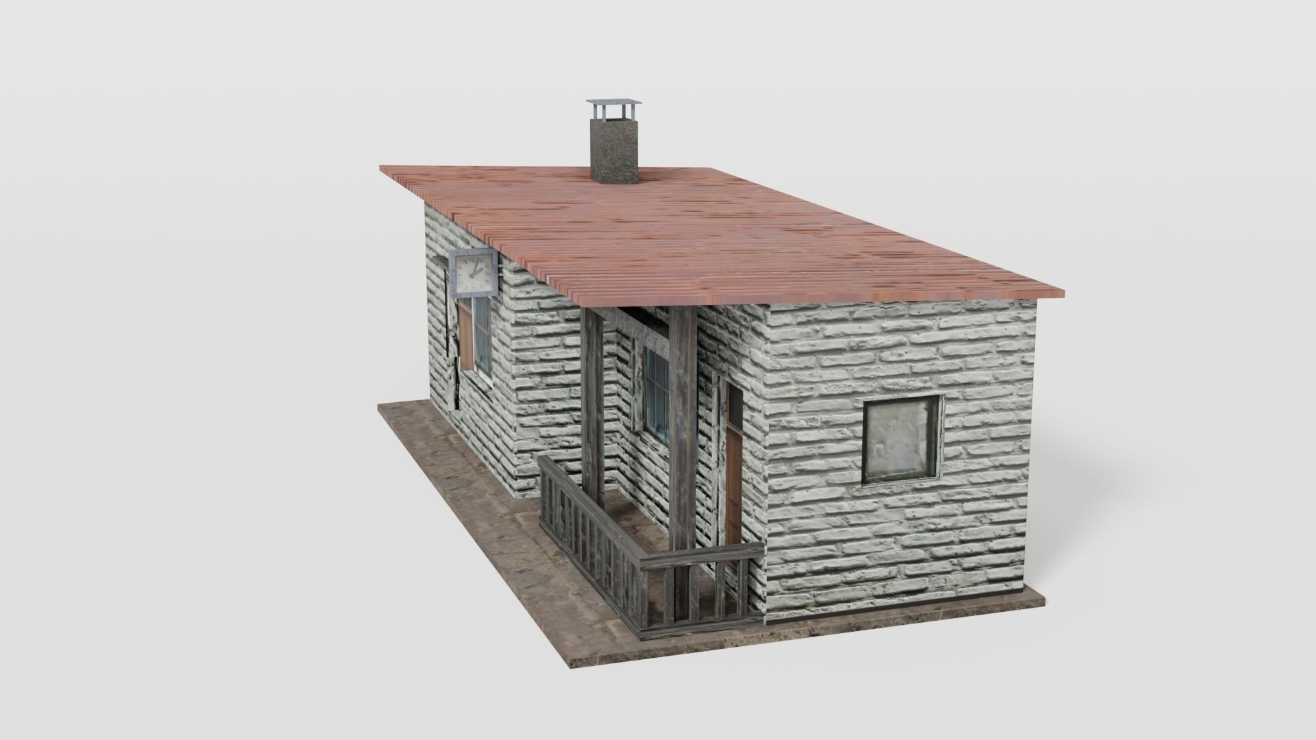 Small rural train stop Low-poly 3D model_3