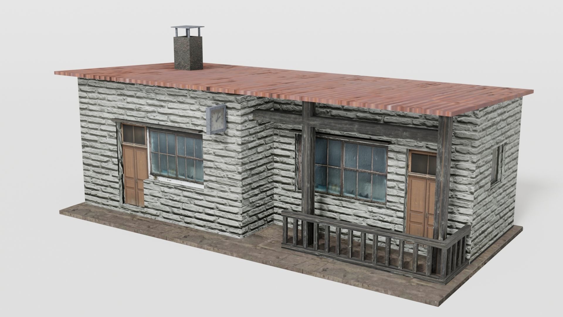 Small rural train stop Low-poly 3D model_1