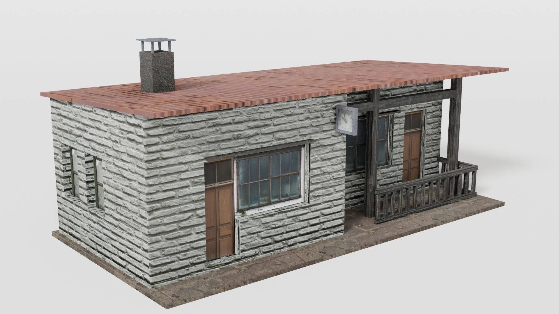 Small rural train stop Low-poly 3D model_2