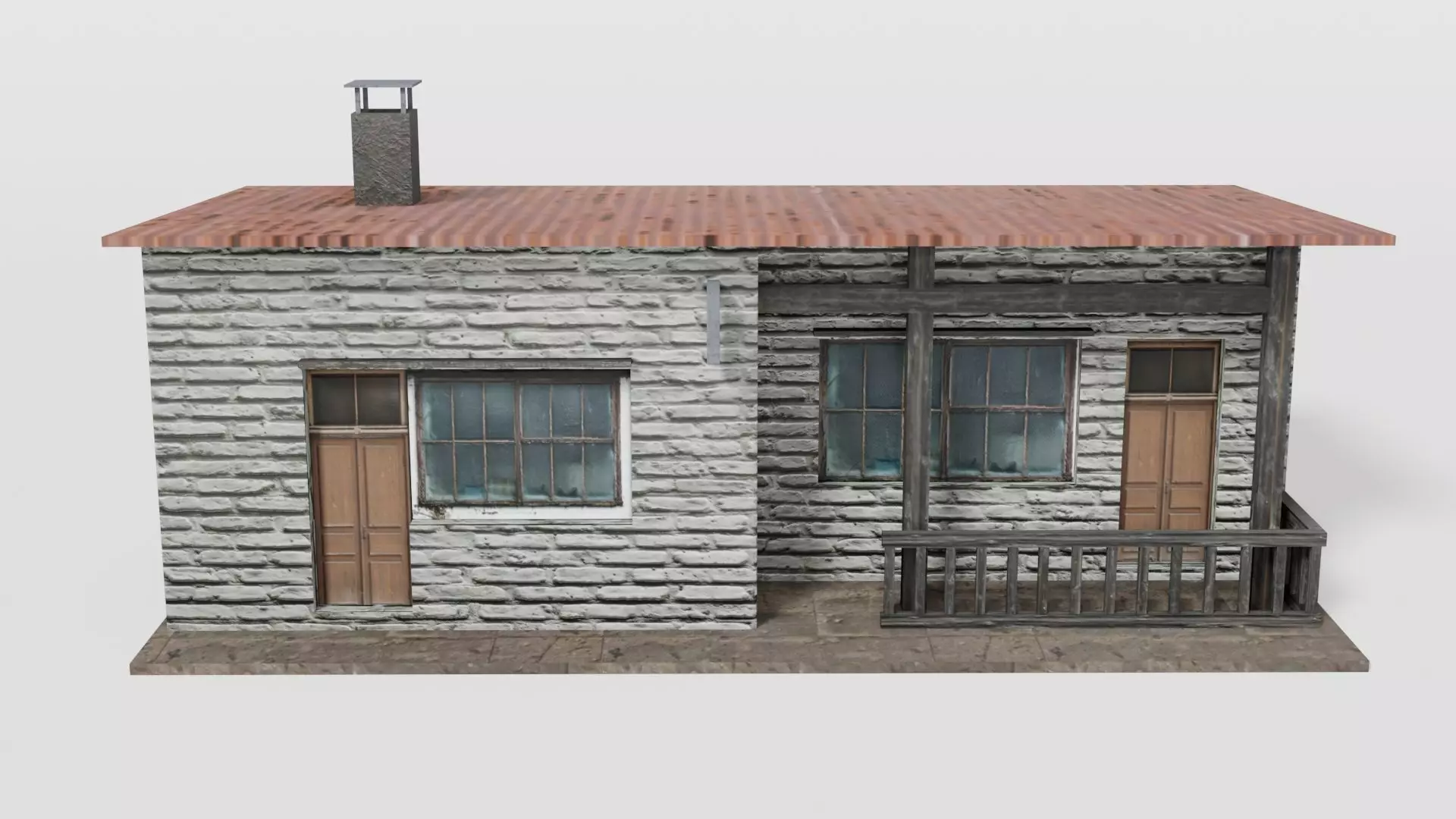 Small rural train stop Low-poly 3D model_0