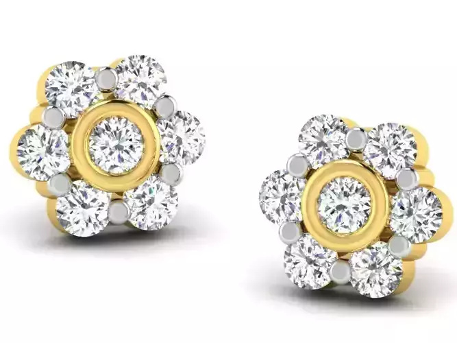 Gold Diamond Women Earring 3D print Model