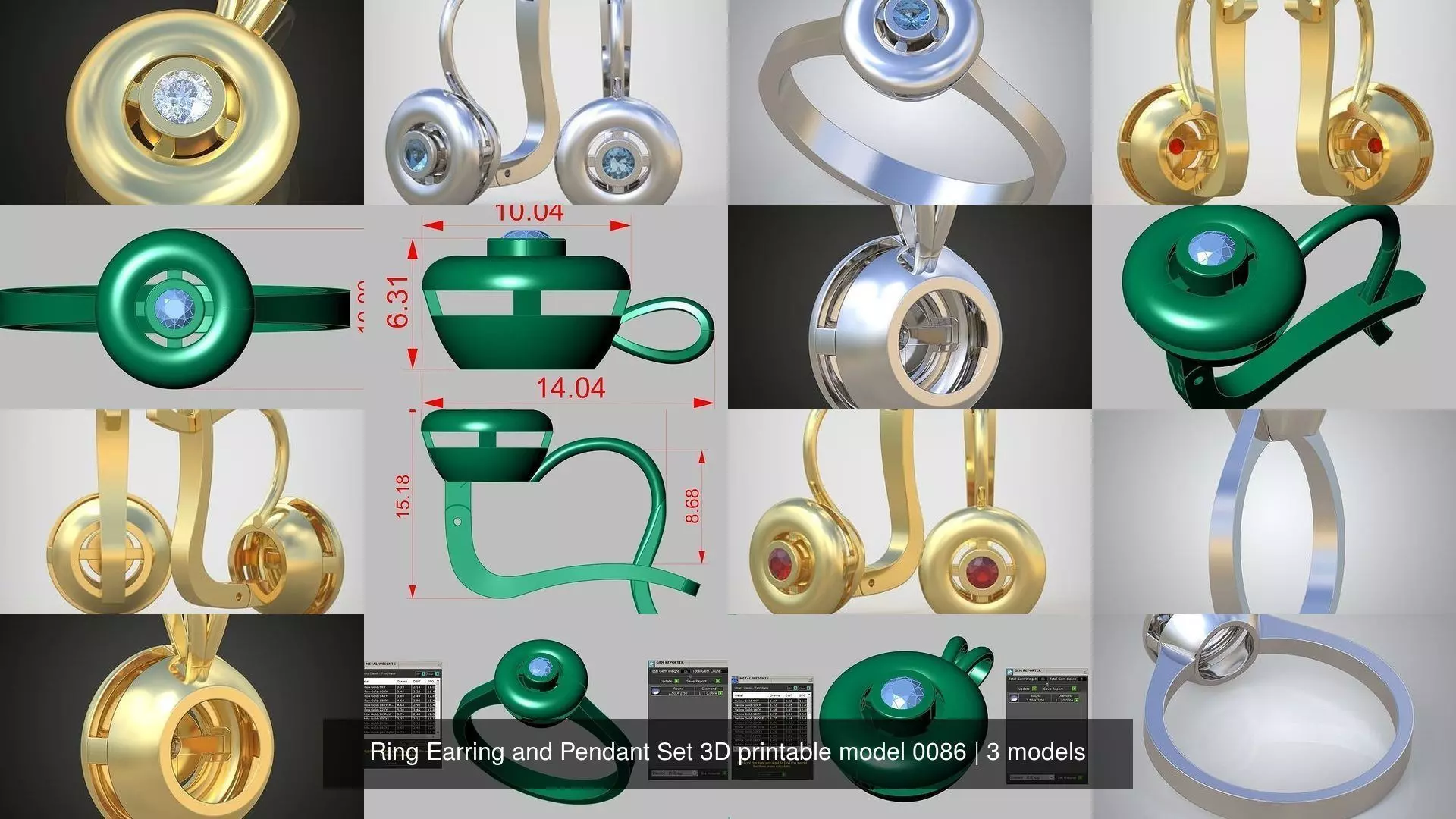 Ring Earring and Pendant Set 3D printable model 0086 3D Model Collection_1