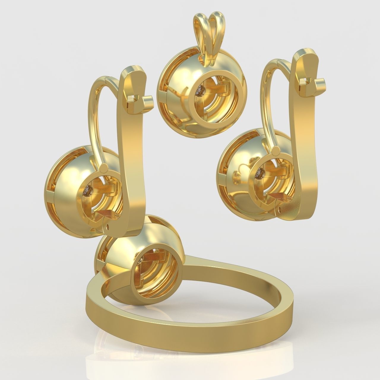 Ring Earring and Pendant Set 3D printable model 0086 3D Model Collection_8