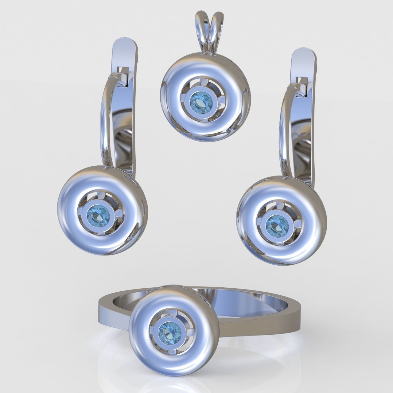Ring Earring and Pendant Set 3D printable model 0086 3D Model Collection_3