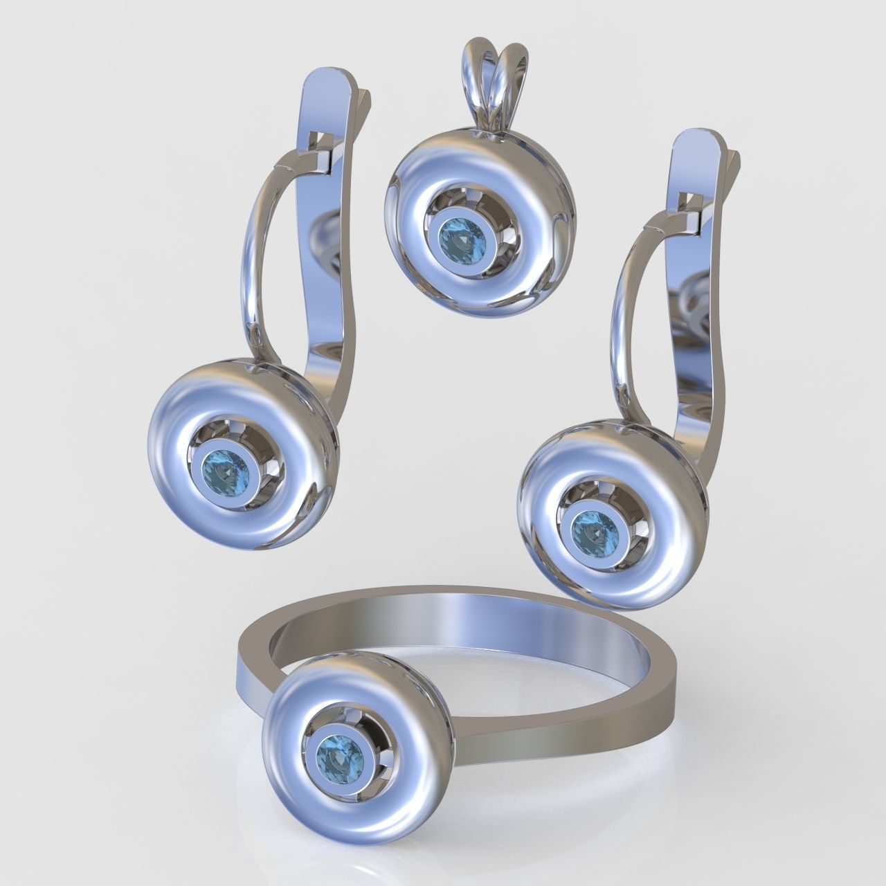Ring Earring and Pendant Set 3D printable model 0086 3D Model Collection_2