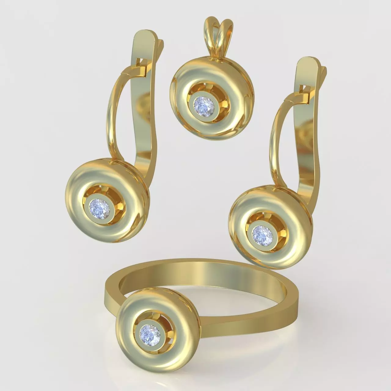 Ring Earring and Pendant Set 3D printable model 0086 3D Model Collection_0