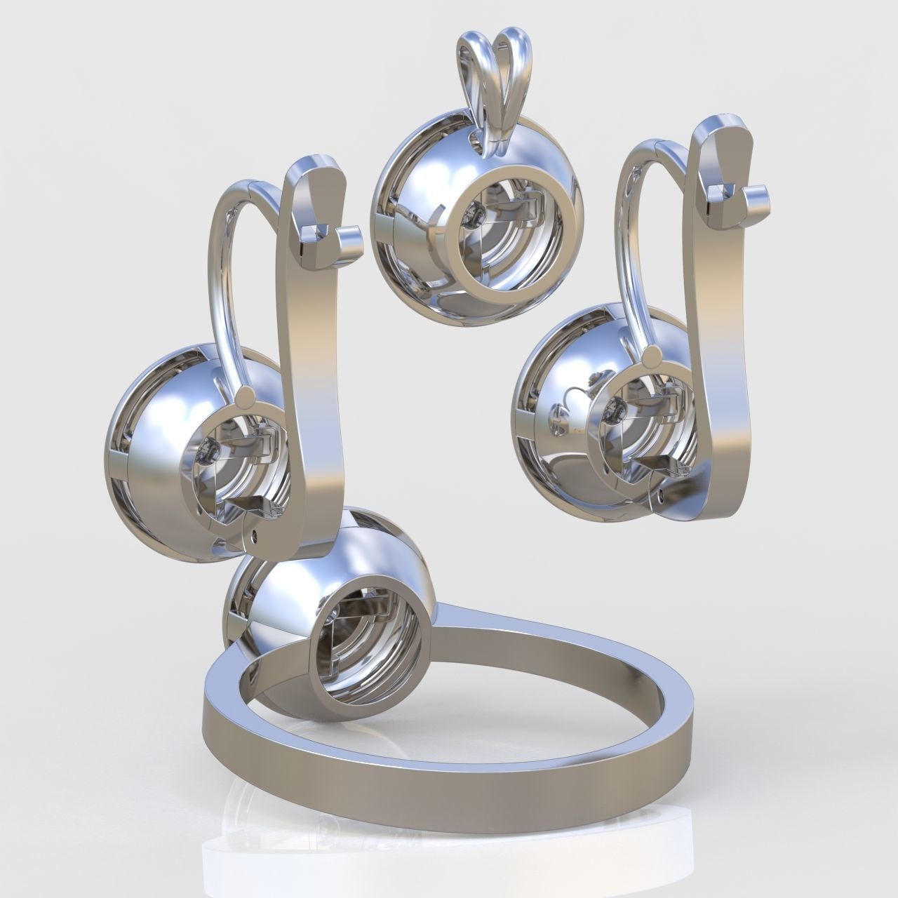 Ring Earring and Pendant Set 3D printable model 0086 3D Model Collection_9
