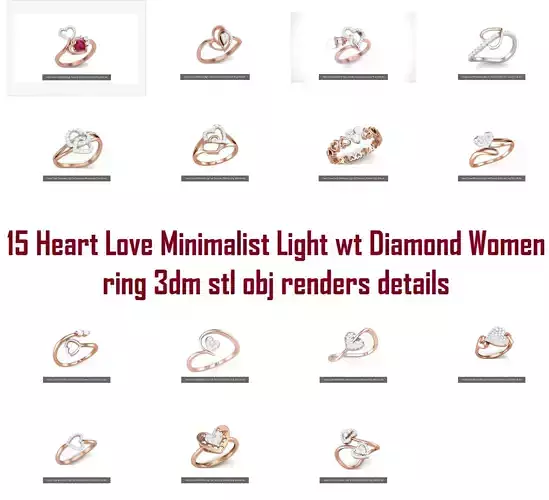 15 Heart Love Minimalist Light wt Diamond Women ring 3dm 3D Model Collection