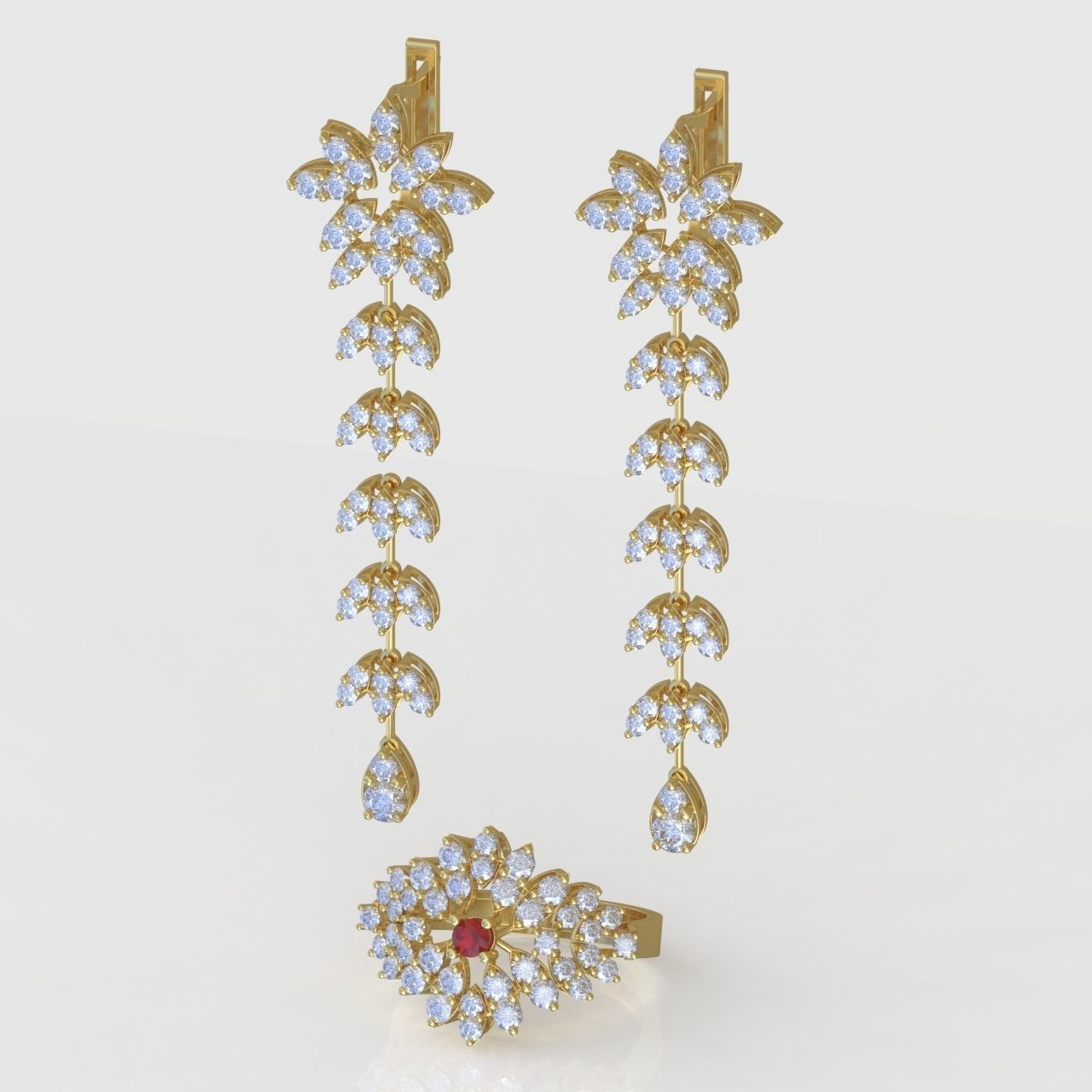 Ring and Earring Set 3D printable model 0087 3D Model Collection_1