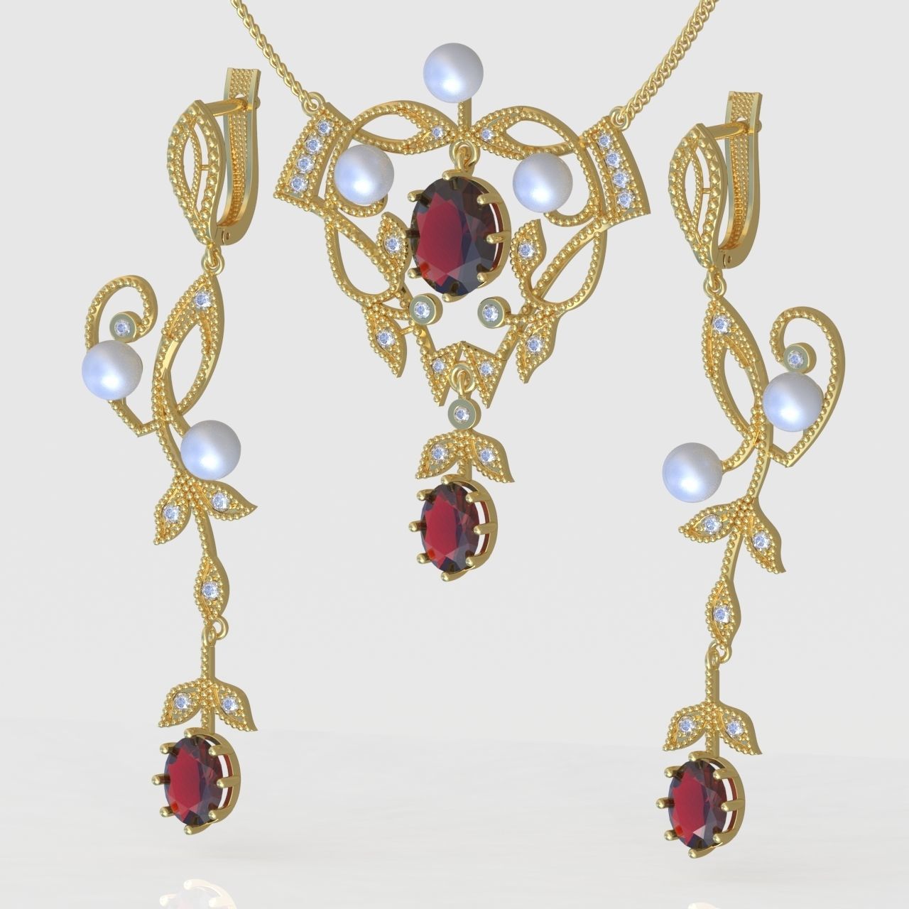 Earring and Pendant Set 3D printable model 0088 3D Model Collection_2