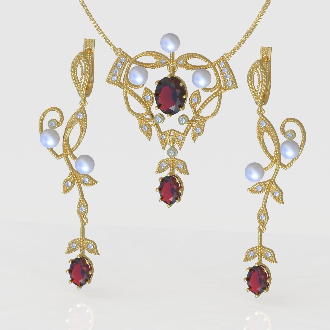 Earring and Pendant Set 3D printable model 0088 3D Model Collection_4