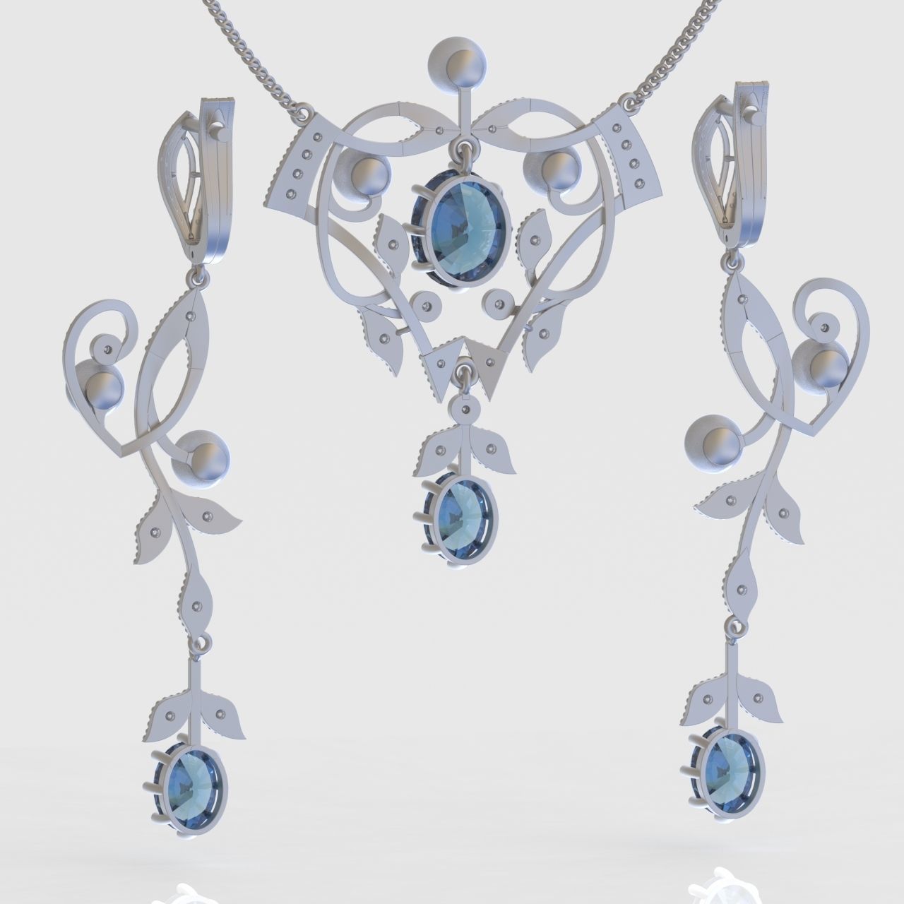 Earring and Pendant Set 3D printable model 0088 3D Model Collection_7