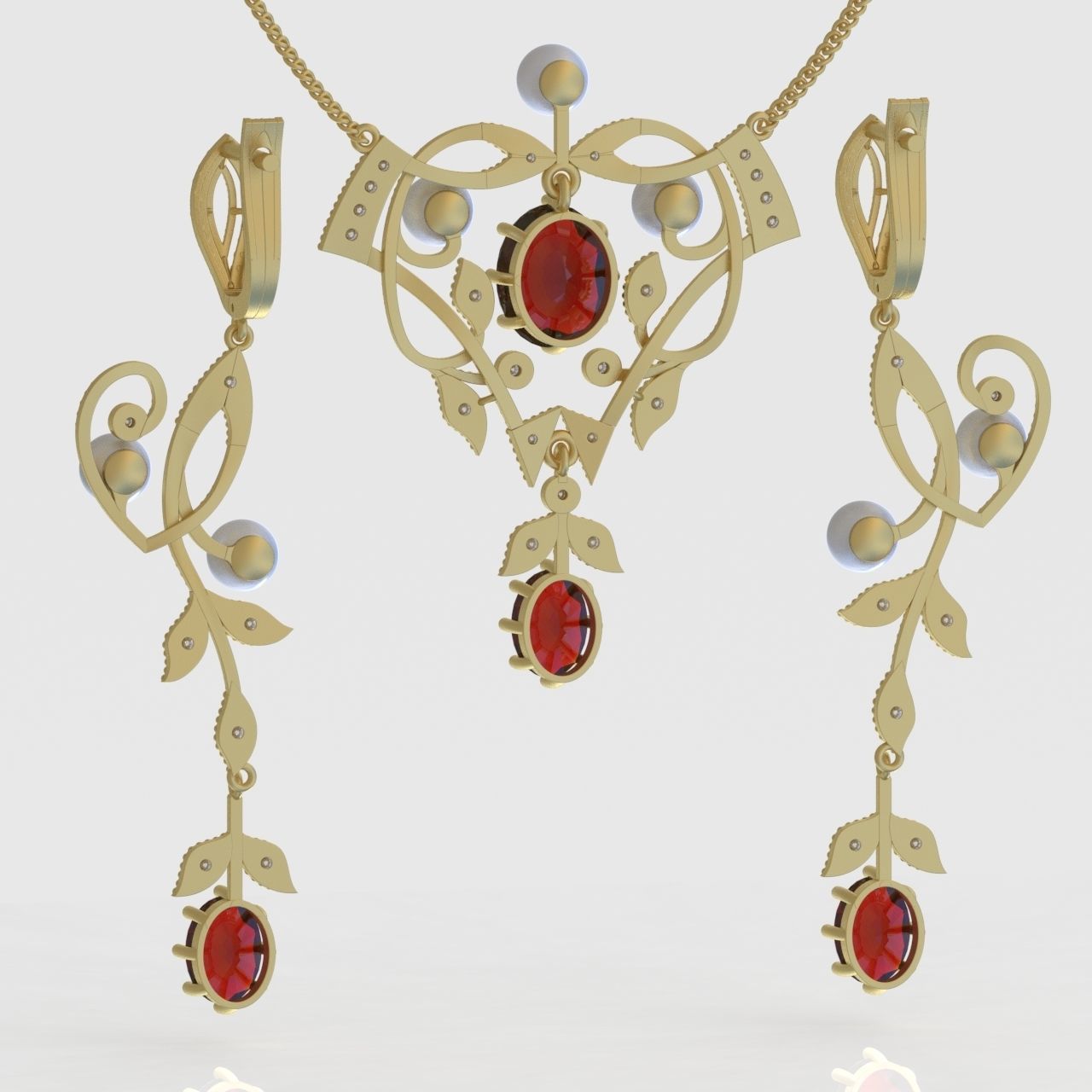 Earring and Pendant Set 3D printable model 0088 3D Model Collection_8