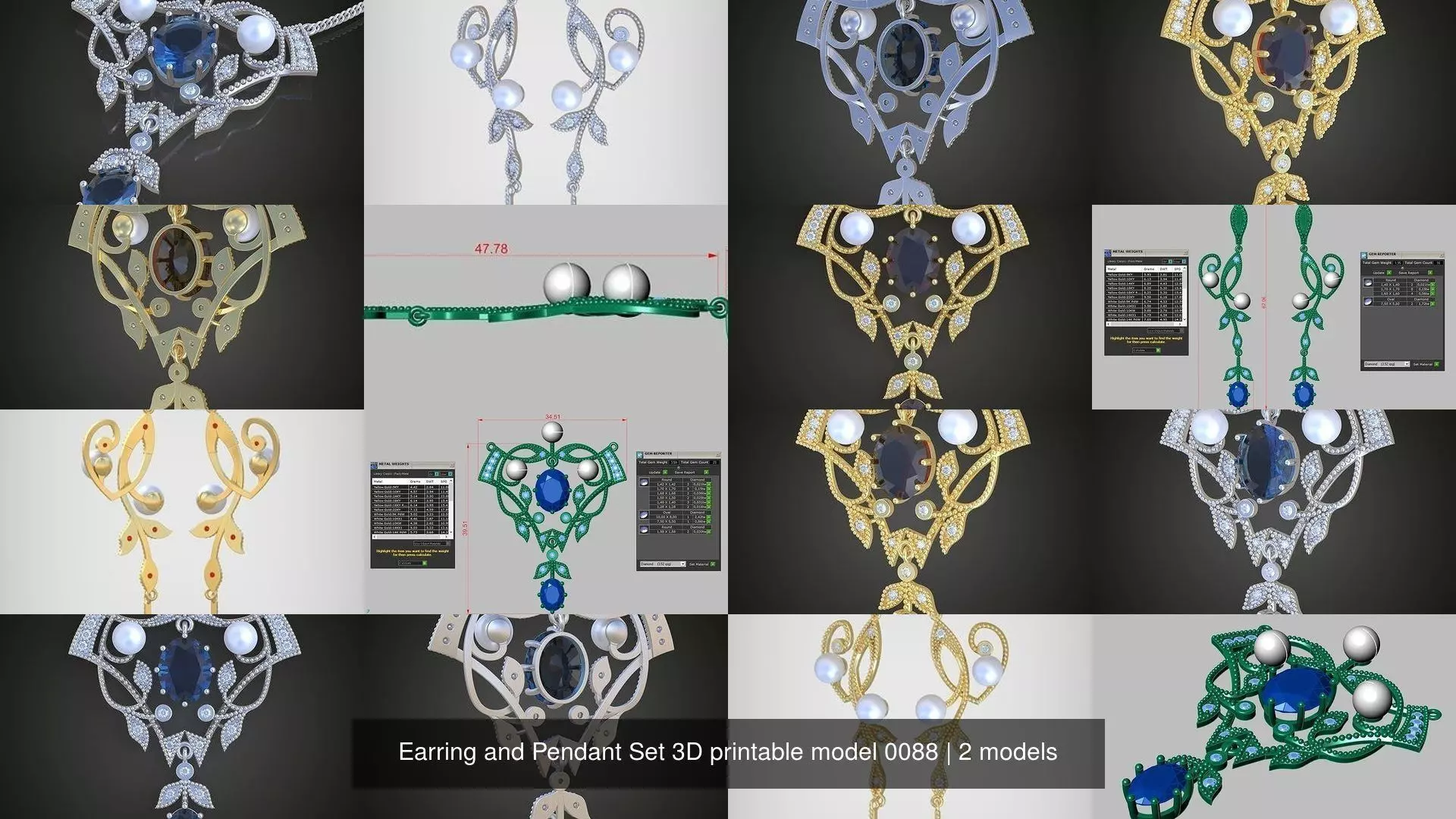 Earring and Pendant Set 3D printable model 0088 3D Model Collection_1