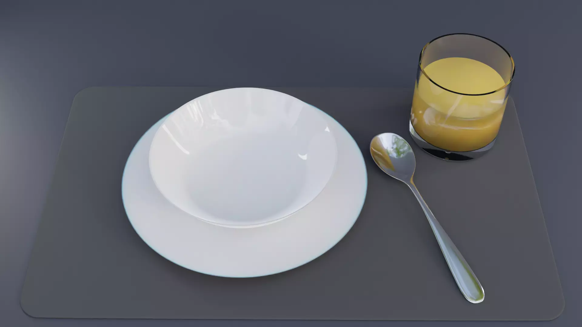 Breakfast Table Set Plate Bowl Glass and Juice Low Poly 3D Model 3D model