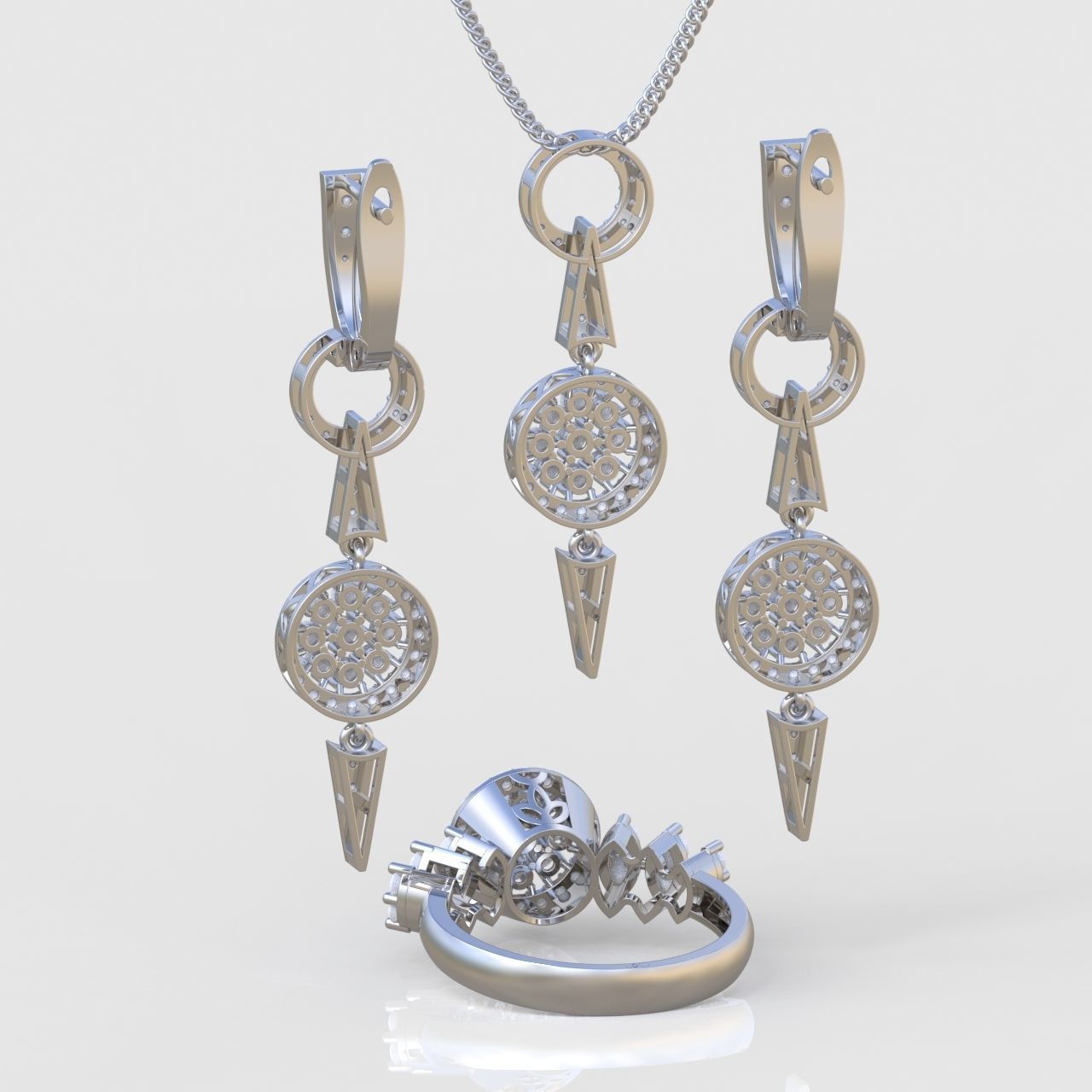 Ring Earring and Pendant Set 3D printable model 0086 3D Model Collection_9