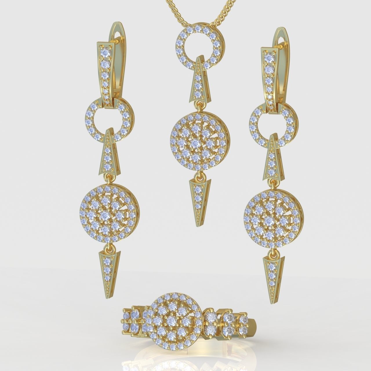 Ring Earring and Pendant Set 3D printable model 0086 3D Model Collection_4