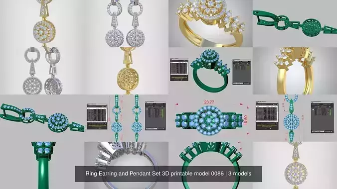 Ring Earring and Pendant Set 3D printable model 0086