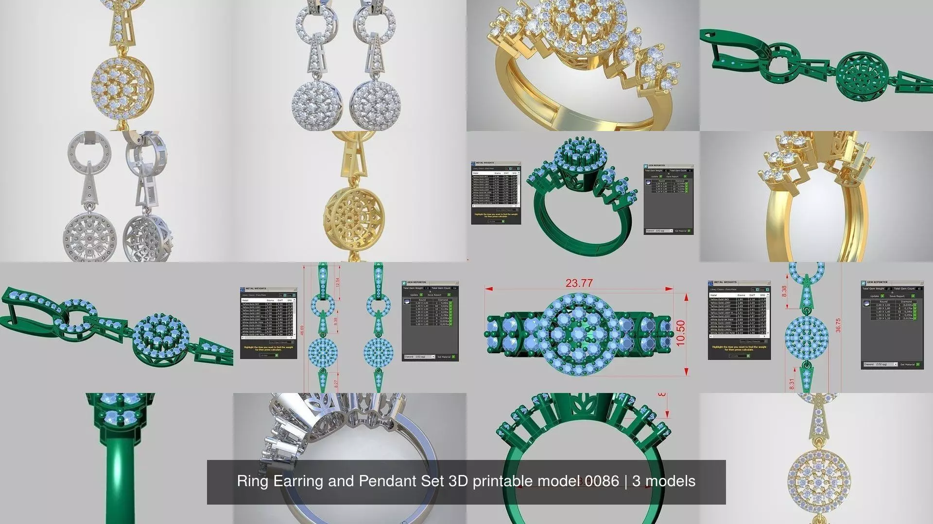 Ring Earring and Pendant Set 3D printable model 0086 3D Model Collection_1