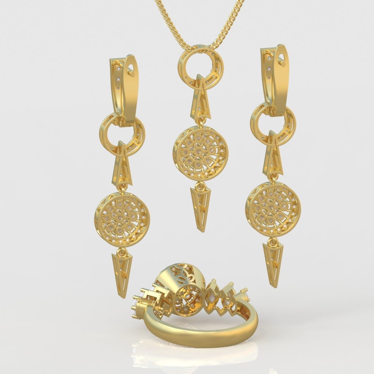 Ring Earring and Pendant Set 3D printable model 0086 3D Model Collection_8