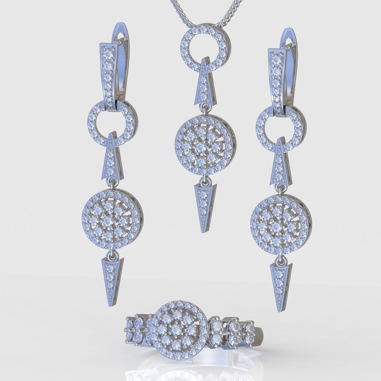 Ring Earring and Pendant Set 3D printable model 0086 3D Model Collection_3