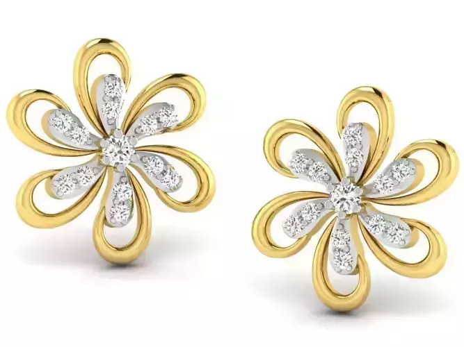 Gold Diamond Women Earring 3D print Model