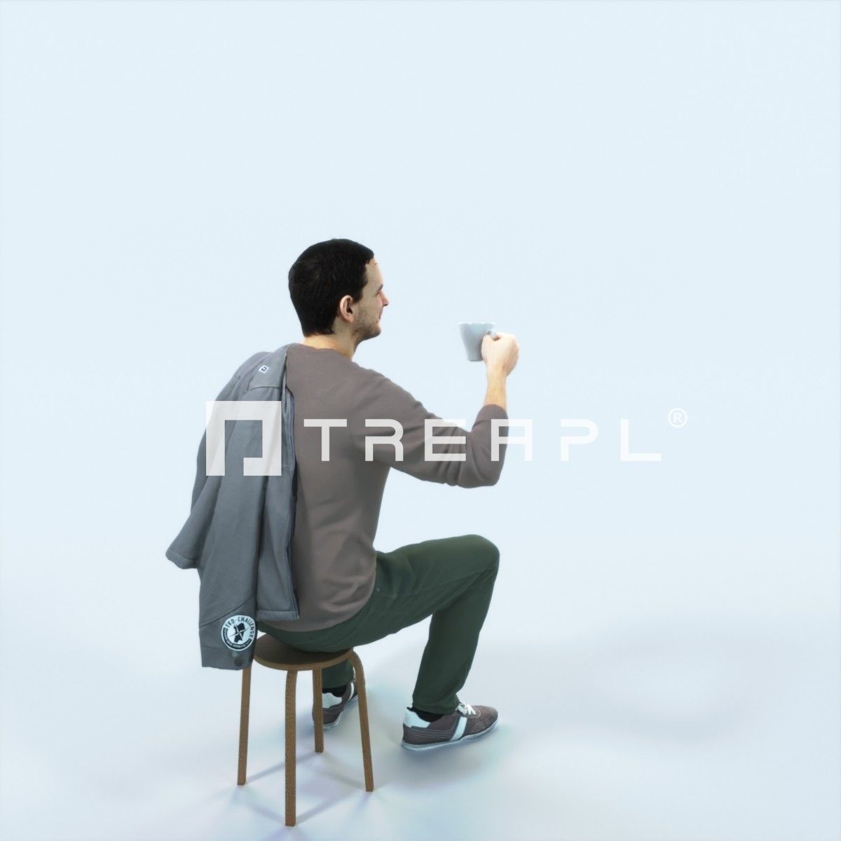 Jest 02K Drinking Coffee Sitting Casual Man Low-poly 3D model_3