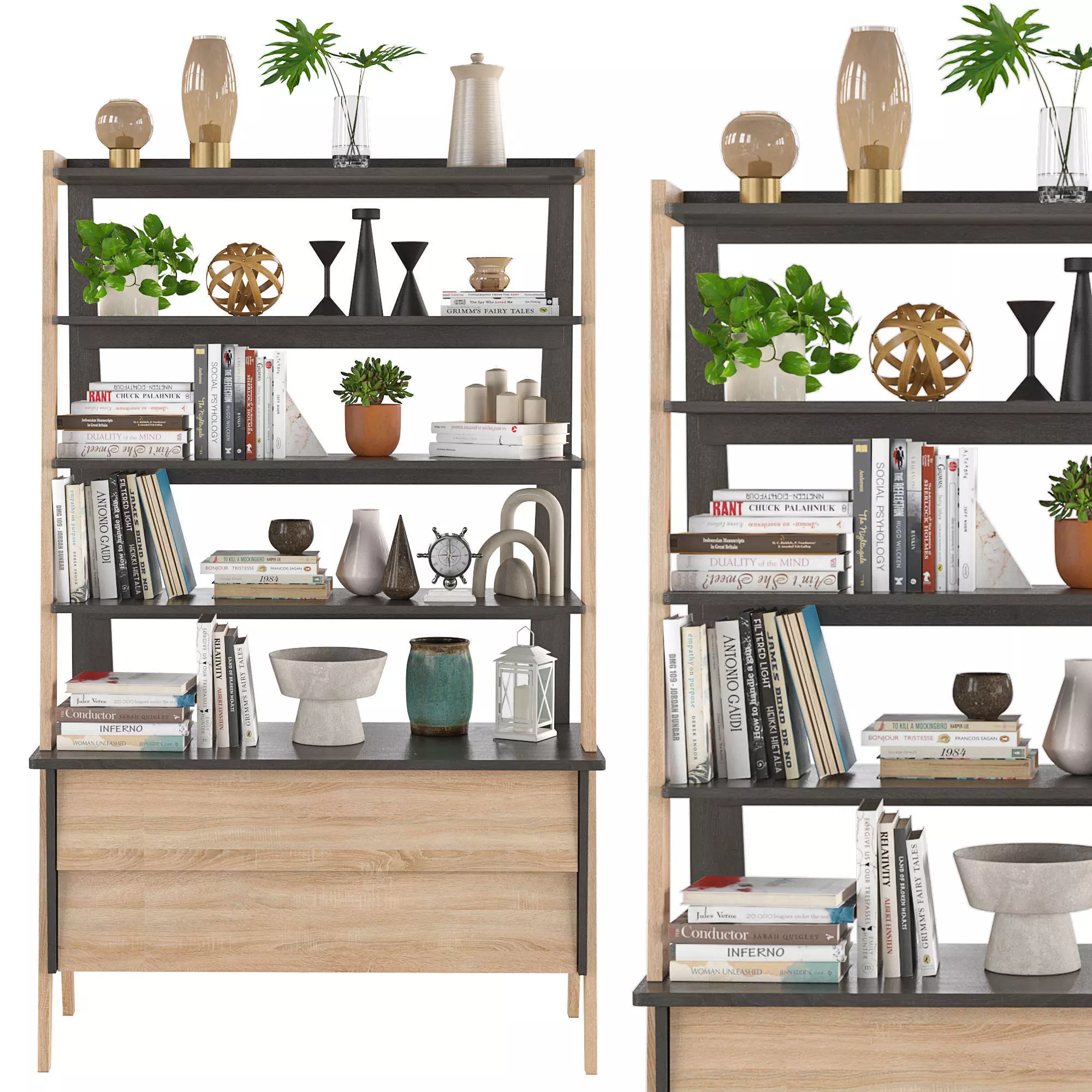 Wide bookcase Leset Scandi with cabinet 3D model