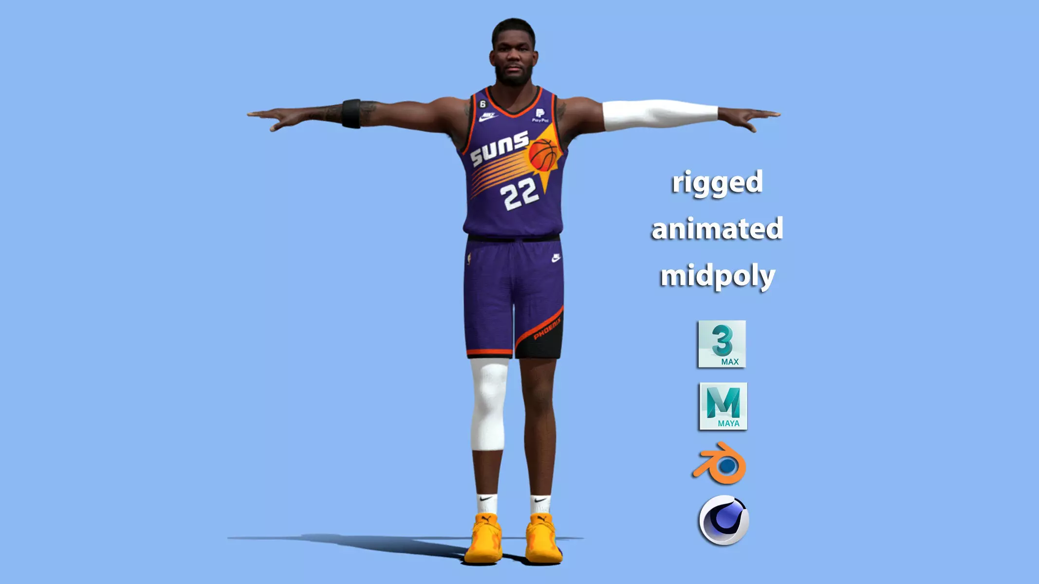 T-Pose rigged Deandre Ayton Phoenix Suns NBA 3D model