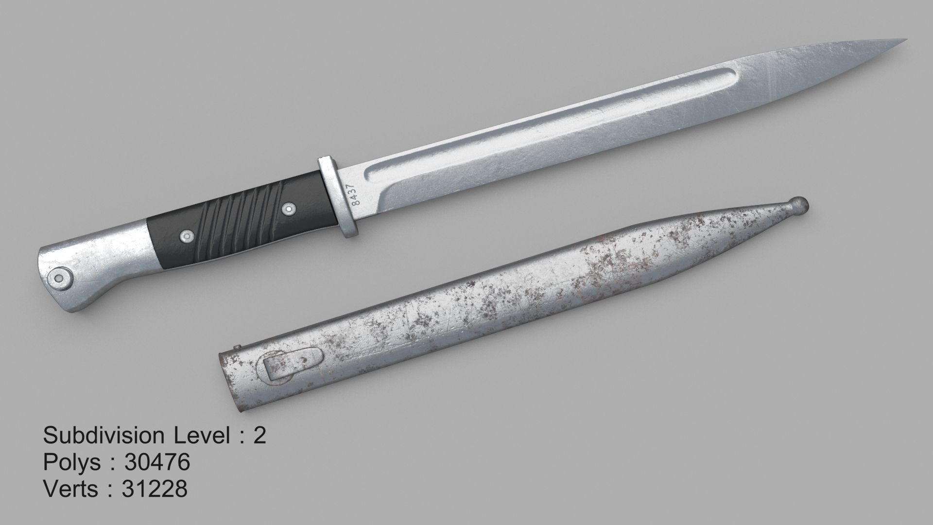 Karabiner k98 bayonet Low-poly 3D model_12