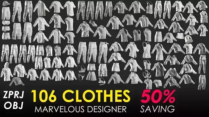 106 Clothes - 50 percent Saving - Marvelous Designer 3D Model Collection