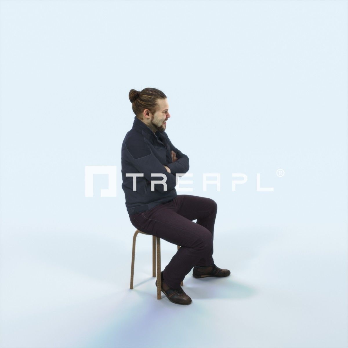 Keen 05I Listening Sitting Casual Man Low-poly 3D model_2