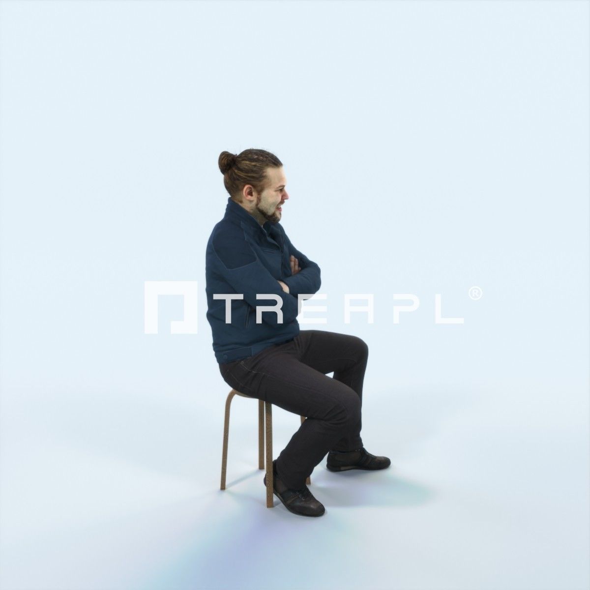 Keen 05F Listening Sitting Casual Man Low-poly 3D model_2