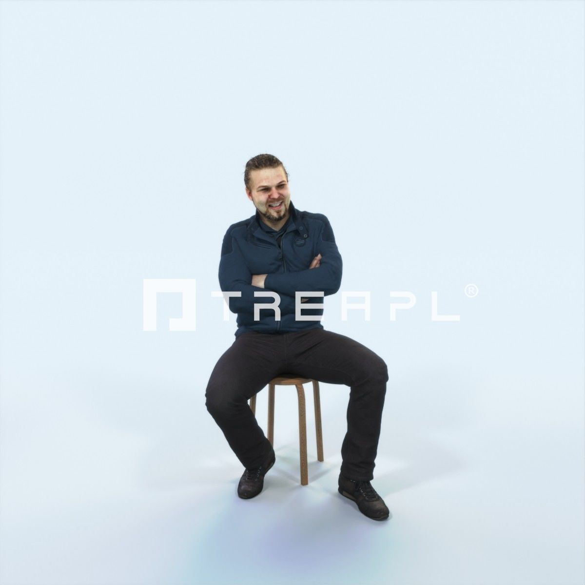 Keen 05F Listening Sitting Casual Man Low-poly 3D model_1