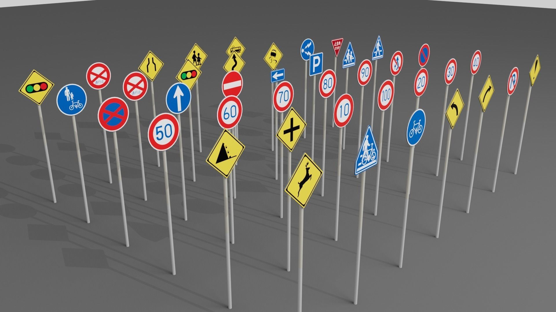 japanese road signs Pack Low-poly 3D model_4