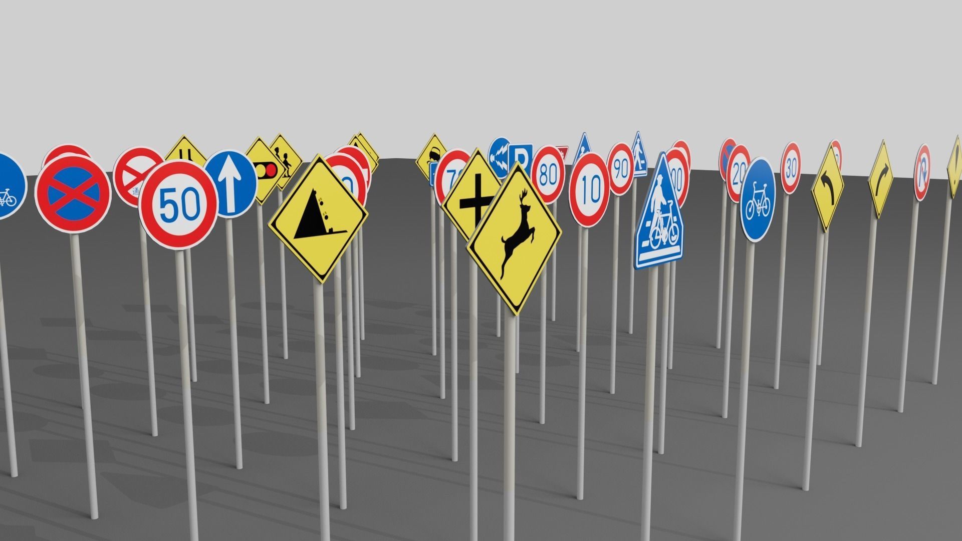 japanese road signs Pack Low-poly 3D model_3