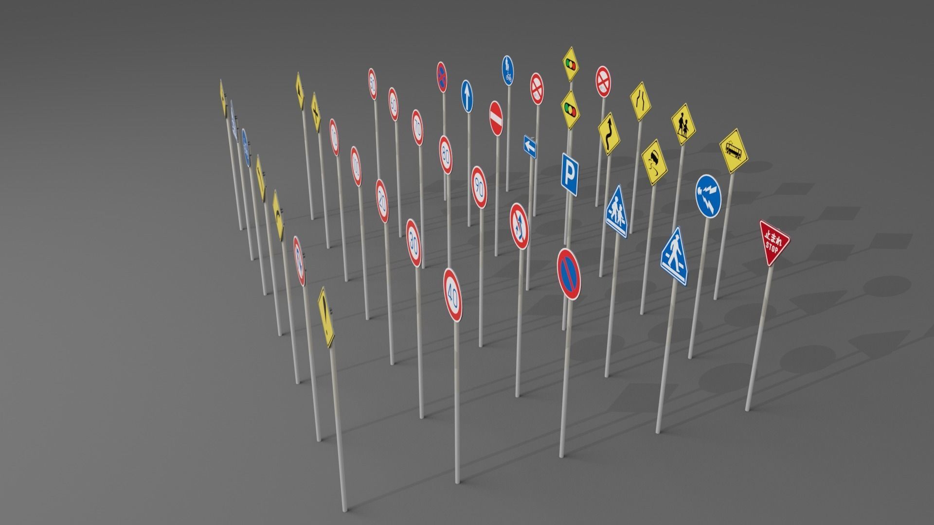 japanese road signs Pack Low-poly 3D model_1