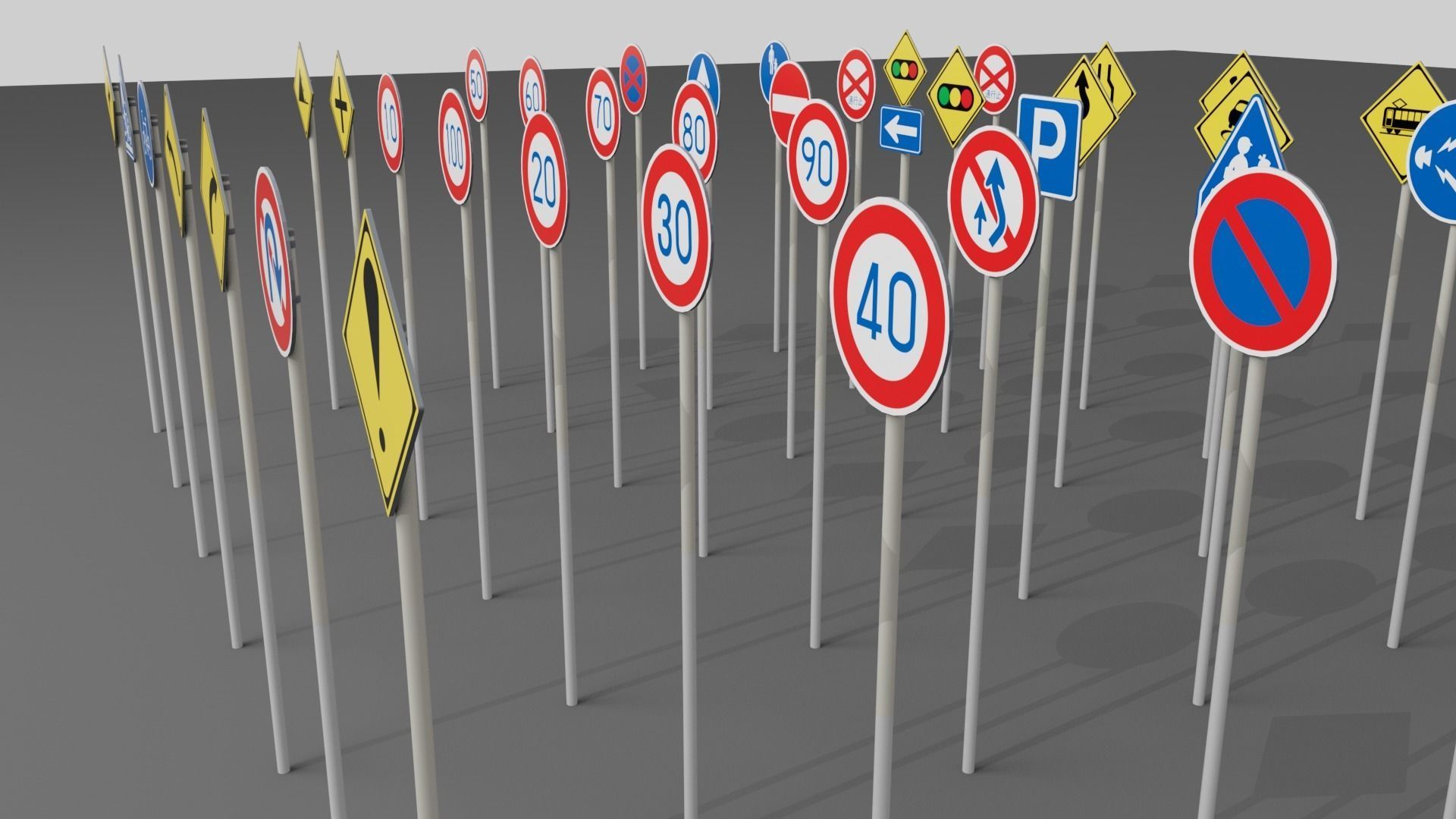 japanese road signs Pack Low-poly 3D model_2
