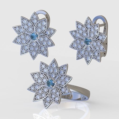 Ring and Earring Set 3D printable model 0091 3D Model Collection