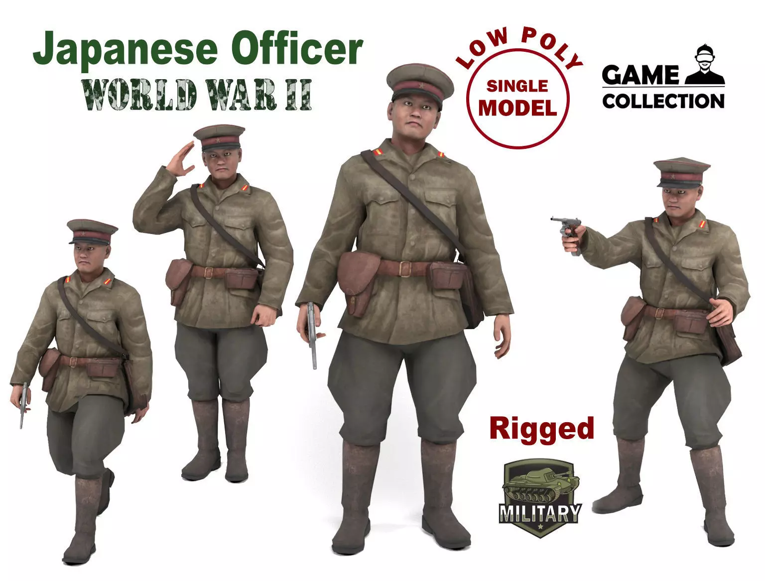 Japanese Officer Low-poly 3D model_0