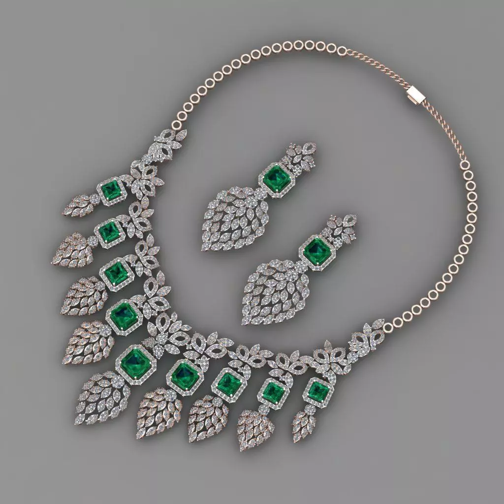 emerald green diamond necklace 3d Print Model 3D print model_0