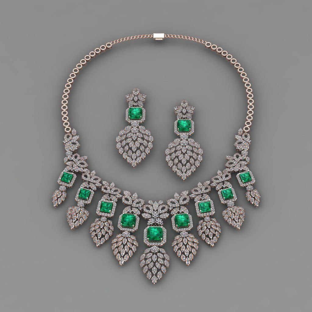emerald green diamond necklace 3d Print Model 3D print model_9