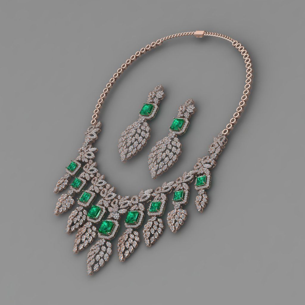 emerald green diamond necklace 3d Print Model 3D print model_8