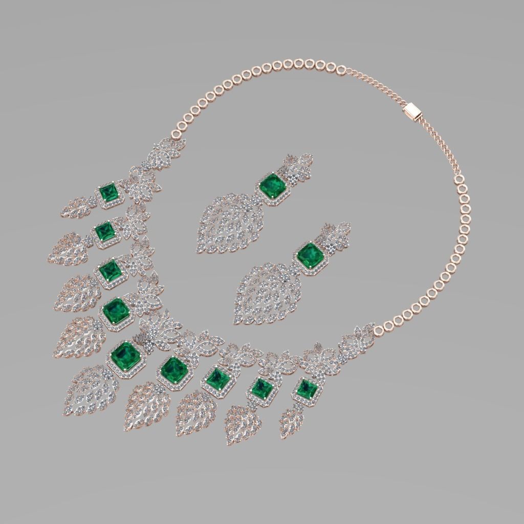 emerald green diamond necklace 3d Print Model 3D print model_11