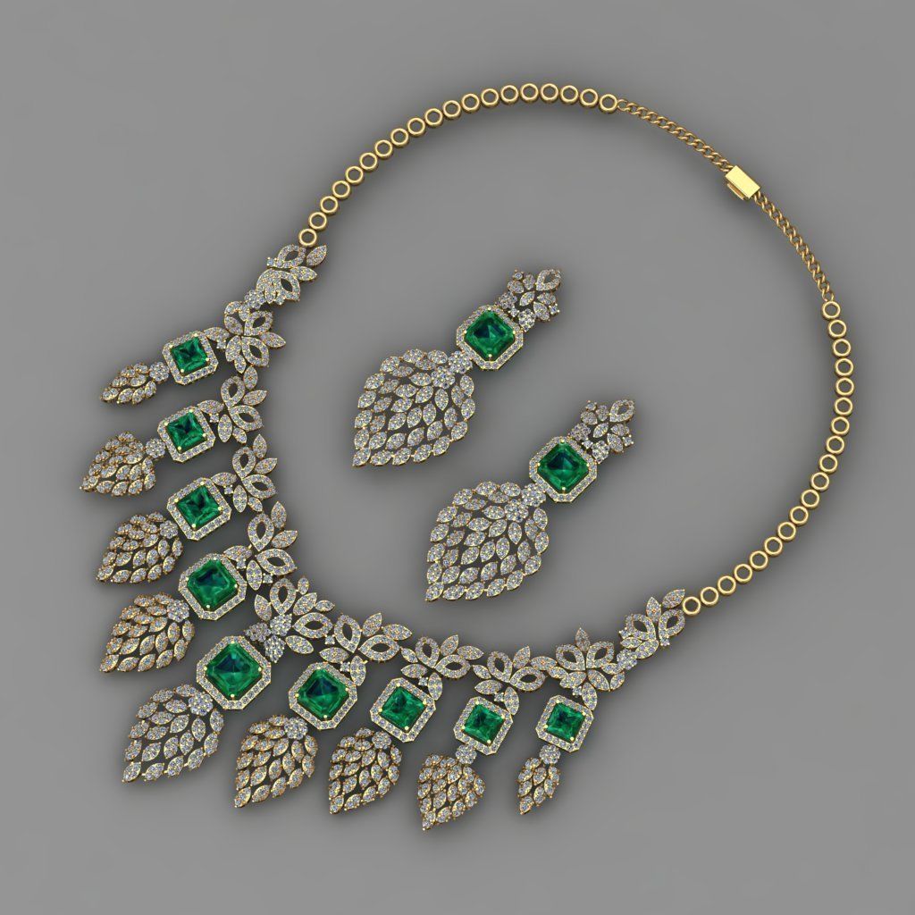 emerald green diamond necklace 3d Print Model 3D print model_5