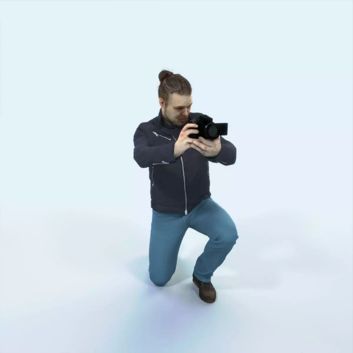 Keen 17K Kneeling Camera Photographer Casual Man Low-poly 3D model