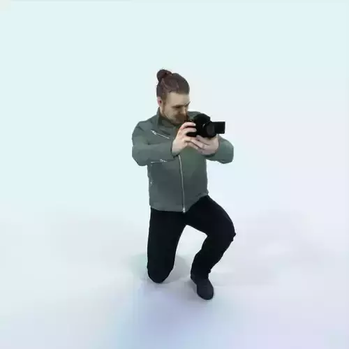 Keen 17H Kneeling Camera Photographer Casual Man Low-poly 3D model